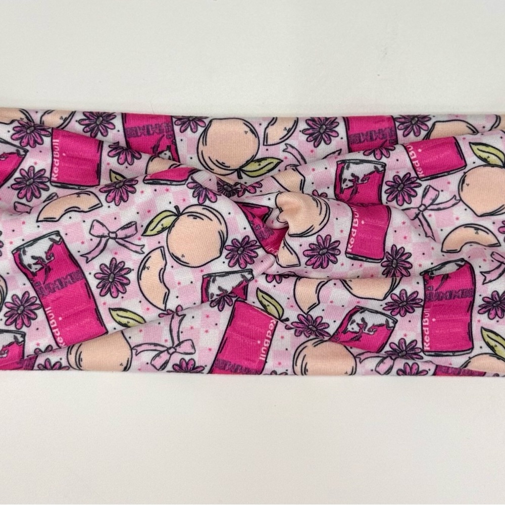 Pink Red Bull handmade Headband